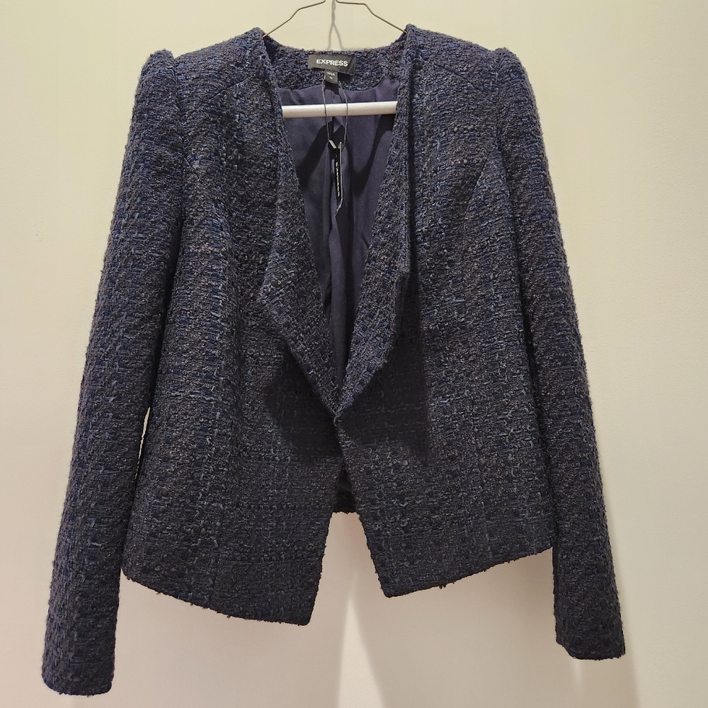 Express Navy Boucle Puff Shoulder Jacket NWT - XS